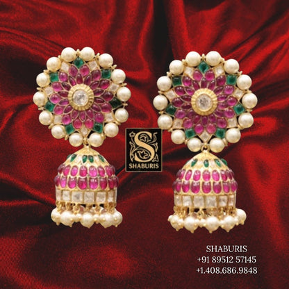 Pure Silver Jewellery Indian ,Big Studs,Big Indian Studs,Jhumkas,Indian Bridal,Indian Wedding Jewelry,pure Silver jewelry-NIHIRA-SHABURIS