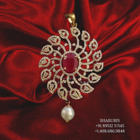 Diamond Pendant indian,South Indian jewelry,Pure silver diamond pendent,swarovski Pendent,Indian Wedding Jewelry -NIHIRA-SHABURIS