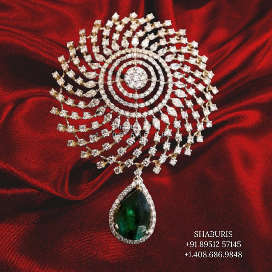 Diamond Pendant indian,South Indian jewelry,Pure silver diamond pendent,swarovski Pendent,Indian Wedding Jewelry -NIHIRA-SHABURIS