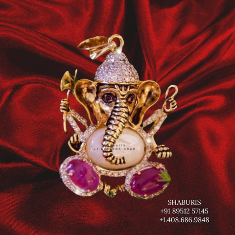 Bollywood Jewelry,Pure Silver Jewellery,Navaratan Ganesh Pendent,Big Indian studs,Indian Bridal,Indian Wedding Jewelry-NIHIRA-SHABURIS