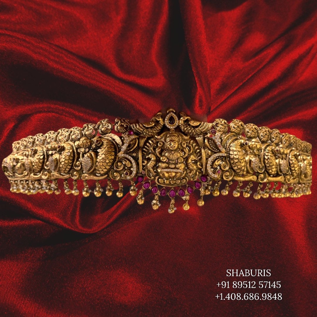 Vaddanam hip belt hip chain temple jewelry nakshi work indian bridal jewelry lakshmi vaddanam,Pure Silver Jewelry SHABURIS