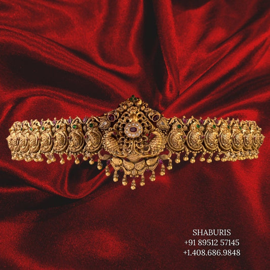 Vaddanam hip belt hip chain temple jewelry nakshi work indian bridal jewelry lakshmi vaddanam,Pure Silver Jewelry SHABURIS