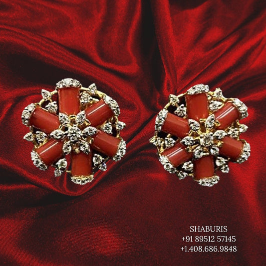 Coral studs coral earrings pure silver jewelry diamond studs gold jewelry look a like indian earrings jhumkas beaded jewelry SHABURIS