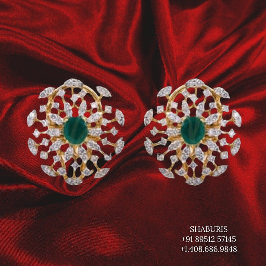 Diamond studs,Swarovski Diamond Jhumka Jewelry Designs,South Indian Jewelry,Jhumka Earrings,Jhumki,latest indian jewellery Designs -NIHIRA