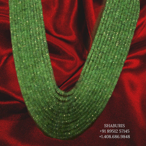 Pure emerald mala,bead haram beaded mala emerald strings pure emeralds pure silver jewelry sabyasachi jewelry inspired - SHABURIS