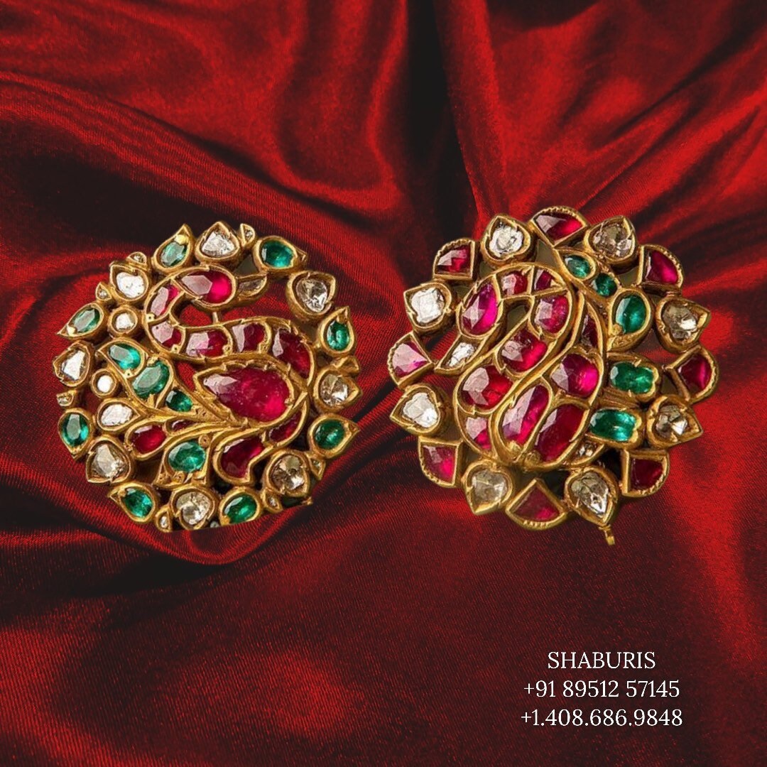 Pure silver Jewellery | kundan studs | pearl | indian Jewellery | Kundan | Polki | Studs | big studs indian Indian Jewelry | SHABURIS