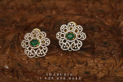 Diamond studs ,Pure Silver Jewellery Indian ,Big Stud,diamond jhumka ,Indian Bridal,Indian Wedding Jewelry-NIHIRA-SHABURIS