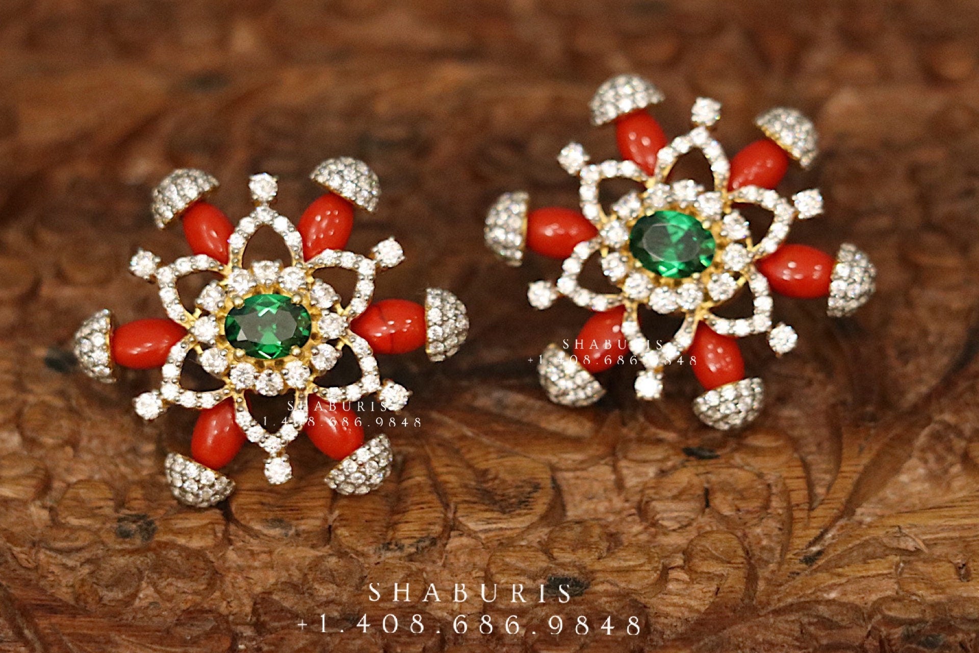 Coral studs coral earring coral jewelry pure Silver Jewelry Indian dia Nihira