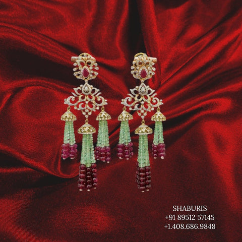 Tassel earrings,Pure Silver Jewelry Indian ,beaded jewelry,Indian jewelry,Indian Bridal,Indian Wedding Jewelry-SHABURIS