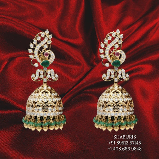 Diamond Jhumka ,diamond earrings,Pure silver Jhumkas Indian,Indian Earrings,Indian Wedding Jewelry -NIHIRA-SHABURIS