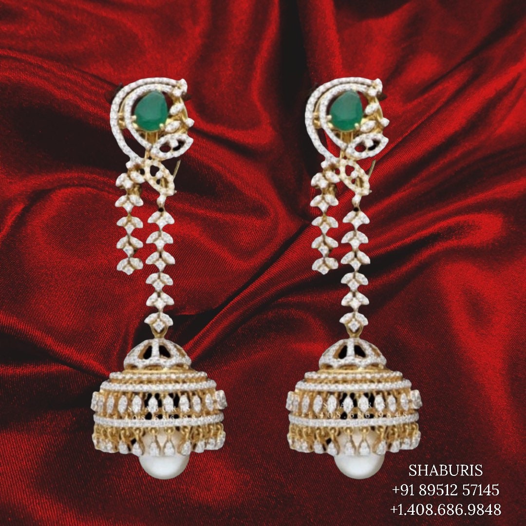 Diamond Jhumka ,diamond earrings,Pure silver Jhumkas Indian,Indian Earrings,Indian Wedding Jewelry -NIHIRA-SHABURIS