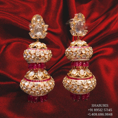 Polki Diamond Jhumka ,diamond earrings,Pure silver Jhumkas Indian,Indian Earrings,Indian Wedding Jewelry -NIHIRA-SHABURIS
