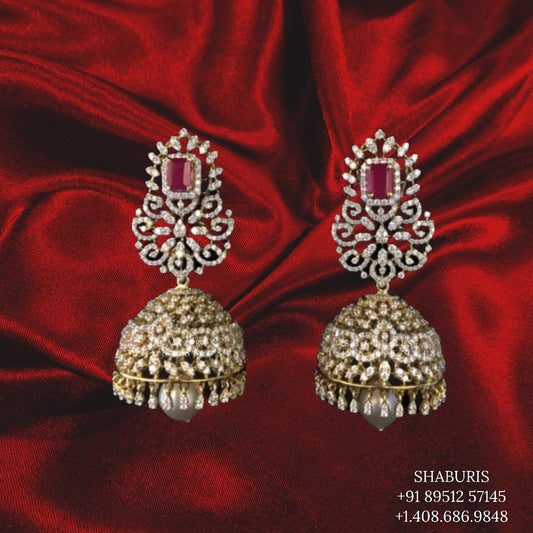 Diamond Jhumka ,diamond earrings,Pure silver Jhumkas Indian,Indian Earrings,Indian Wedding Jewelry -NIHIRA-SHABURIS