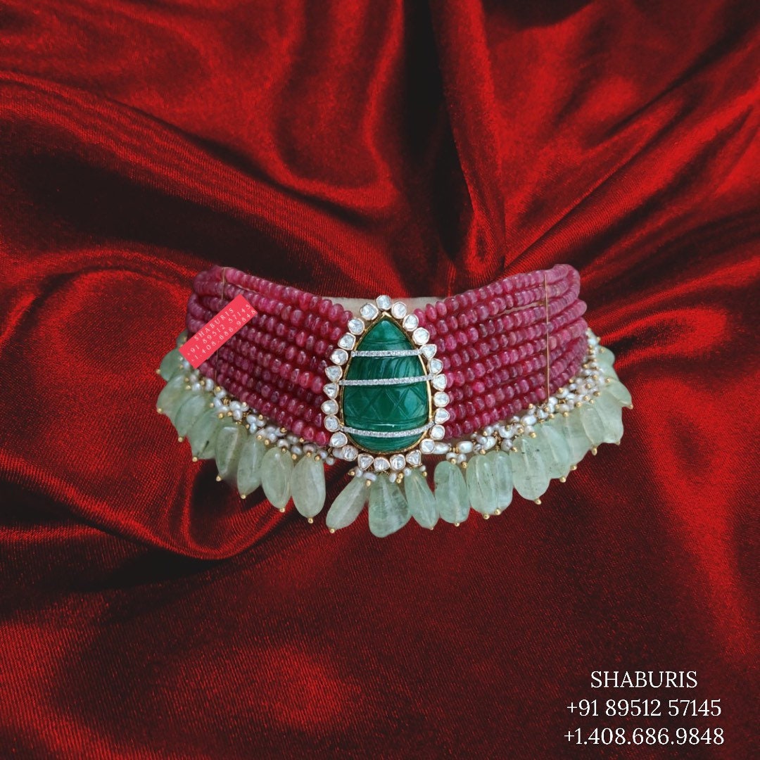 Polki Jewelry,Pure Silver Jewellery Indian ,polki necklacd,Navaratan Necklace,Indian Bridal,Sabyasachi Jewelry inspired NIHIRA-SHABURIS