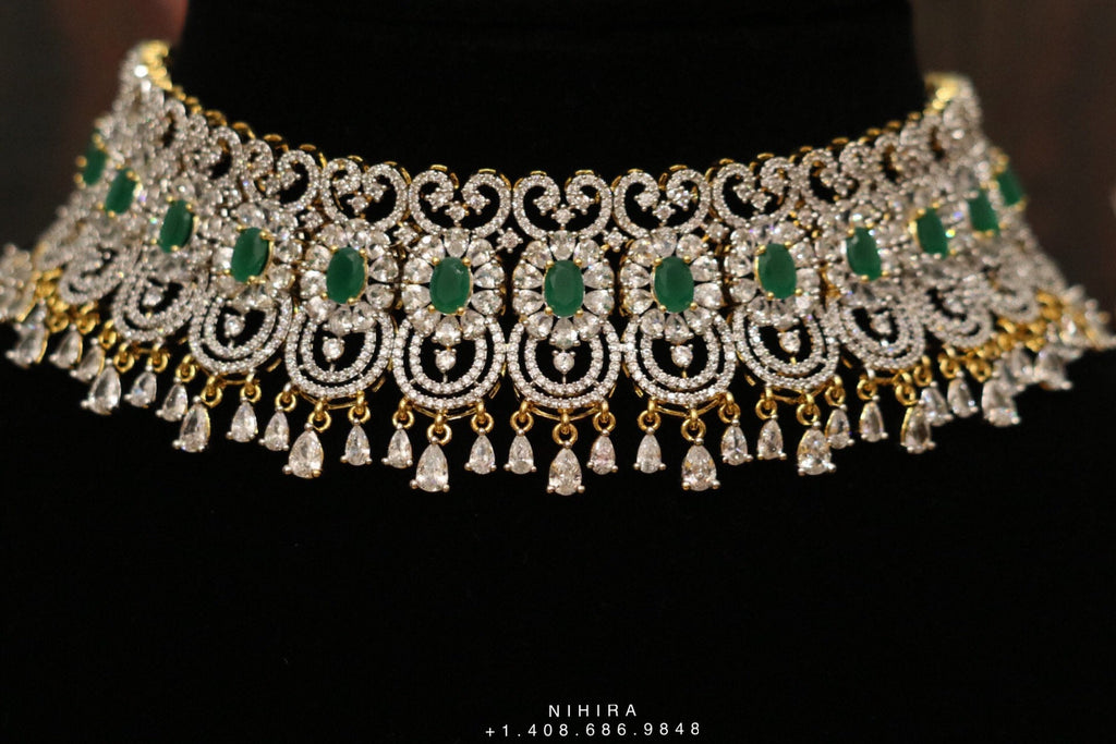 Pastel Green AD Bridal necklace set – Mehar Designs