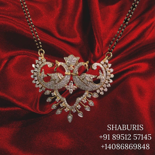 Black diamonds necklace,South Indian Jewelry,Pure silver Mangalsutra pendent,Nallapusalu Pendent,Indian Wedding Jewelry -NIHIRA-SHABURIS