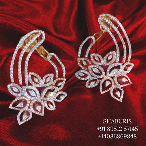 Diamond earrings indian,South Indian jewelry,Pure silver diamond earrings ,swarovski jewelry sets,Indian gold Jewelry -SHABURIS
