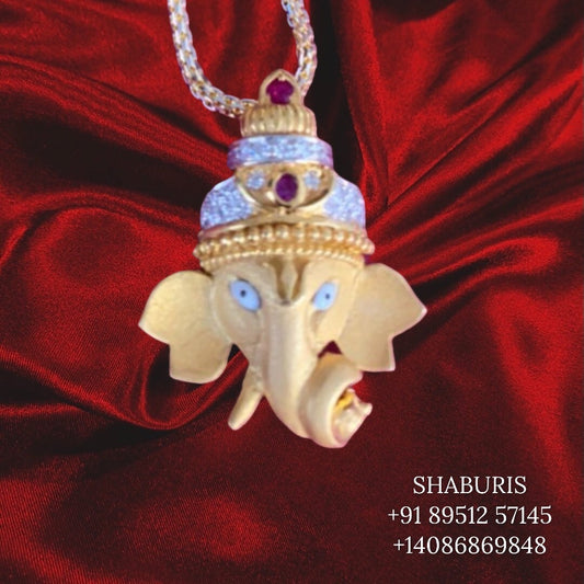 Sterling silver ganesha pendant temple jewelry diamond jewelry look a like gold jewelry designs india office wear jewelry  -SHABURIS