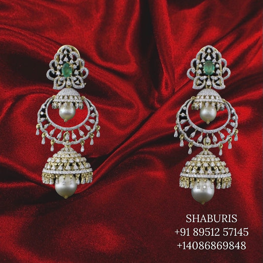Diamond studs,Swarovski Diamond Jhumka Jewelry Designs,South Indian Jewelry,Jhumka Earrings,Jhumki,latest indian jewellery Designs -NIHIRA