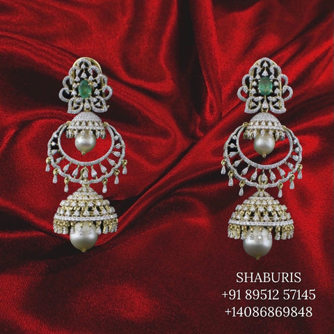 Diamond studs,Swarovski Diamond Jhumka Jewelry Designs,South Indian Jewelry,Jhumka Earrings,Jhumki,latest indian jewellery Designs -NIHIRA