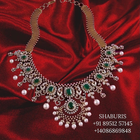Diamond choker indian diamond necklace pure silver jewelry indian silver jewelry indian gold jewelry designs statement necklace - SHABURIS