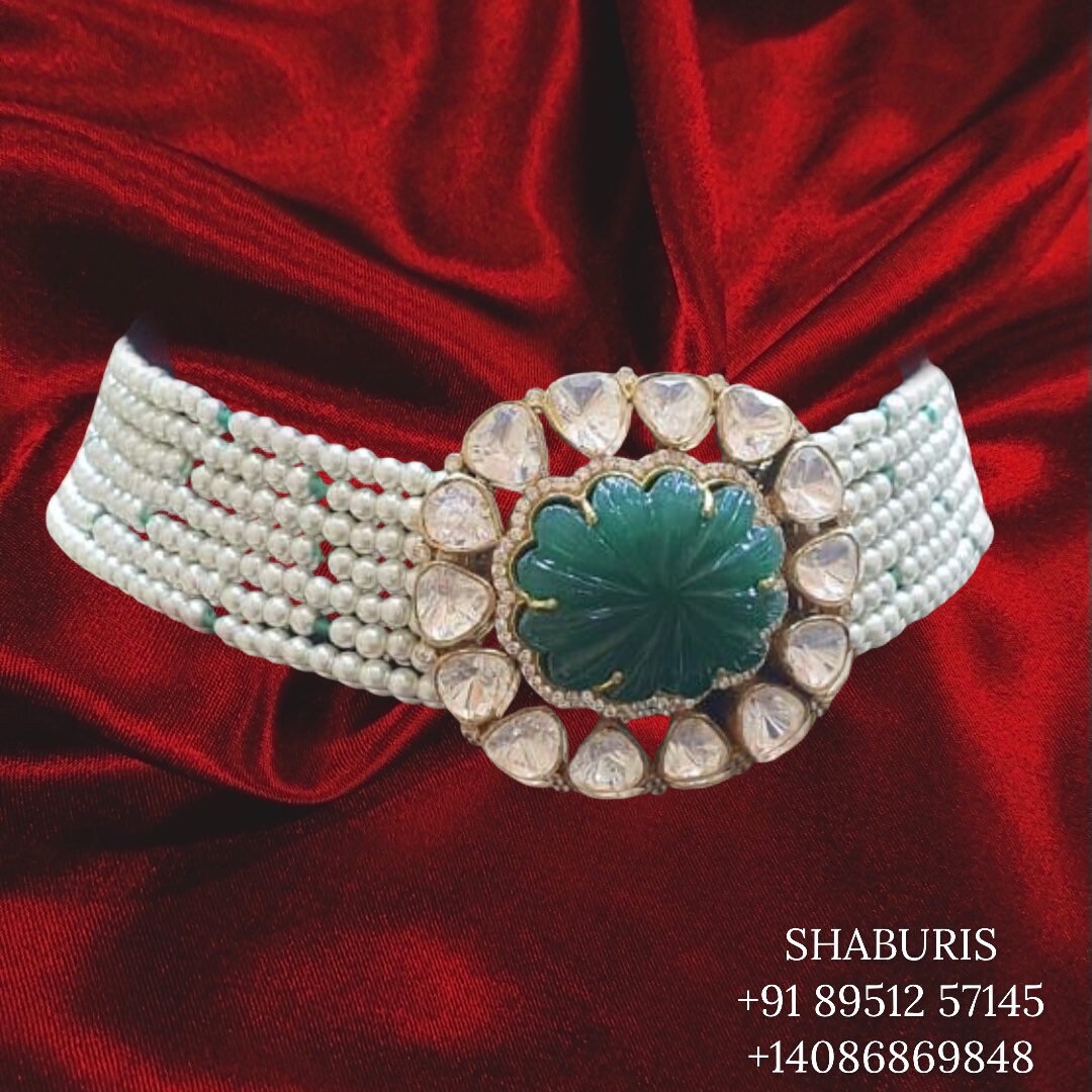 Pearl choker,simple choker,Sabyasachi Jewelry inspired,southindian Jewelery,indian Jewelery,Polki haram, Pure silver-NIHIRA