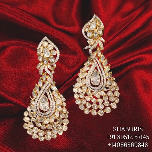 Polki earrings Pure Silver jewelry Indian ,diamond earrings ,Indian gold jewelry designs quartz earrings - SHABURIS