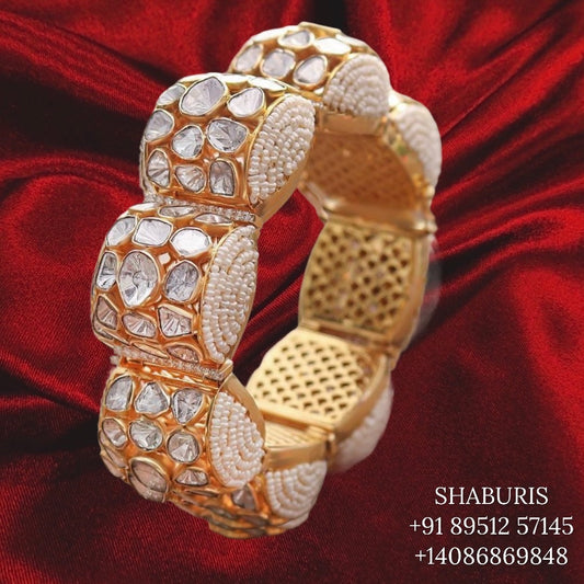 Polki bangle Pure Silver jewelry Indian ,diamond bangles ,Indian gold jewelry designs diamond jewelry look a like  - SHABURIS