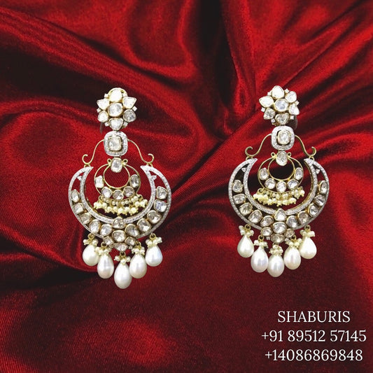 Polki earrings Pure Silver jewelry Indian ,diamond earrings ,Indian gold jewelry designs quartz earrings - SHABURIS