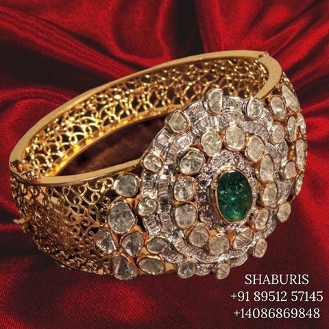 Polki bangle Pure Silver jewelry Indian ,diamond bangles ,Indian gold jewelry designs diamond jewelry look a like  - SHABURIS