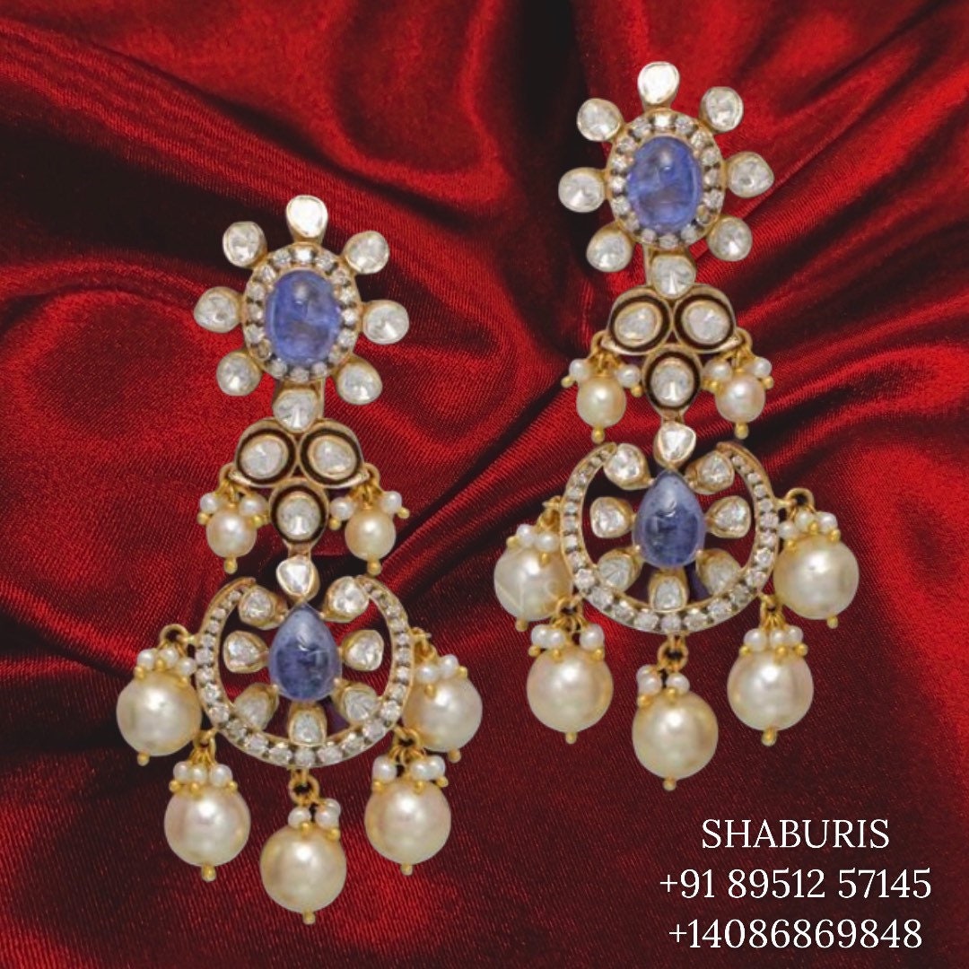 Polki jhumka Pure Silver jewelry Indian ,diamond jhumka ,Indian gold jewelry designs diamond jewelry look a like  - SHABURIS
