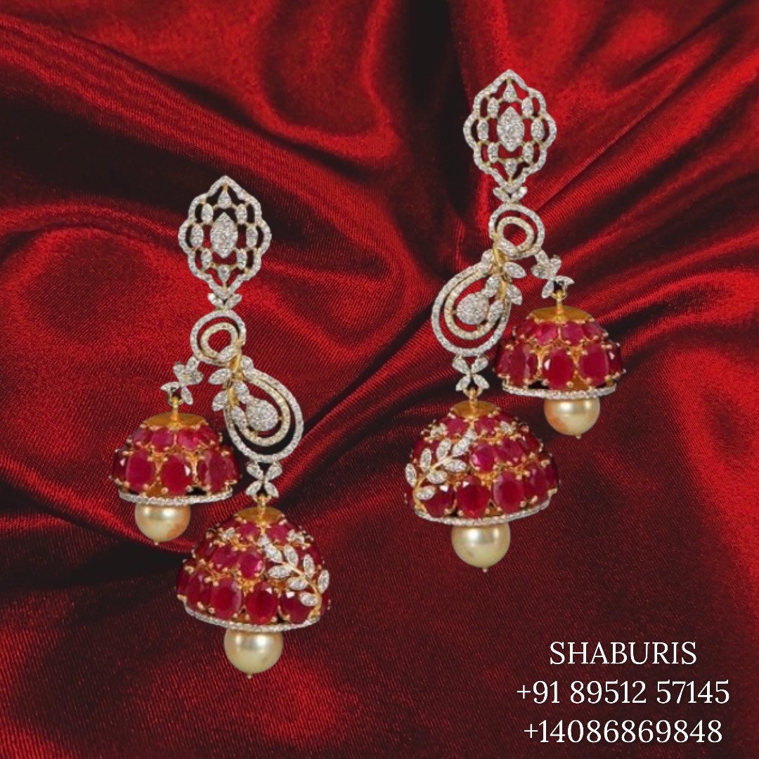 Polki jhumka Pure Silver jewelry Indian ,diamond jhumka ,Indian gold jewelry designs diamond jewelry look a like  - SHABURIS