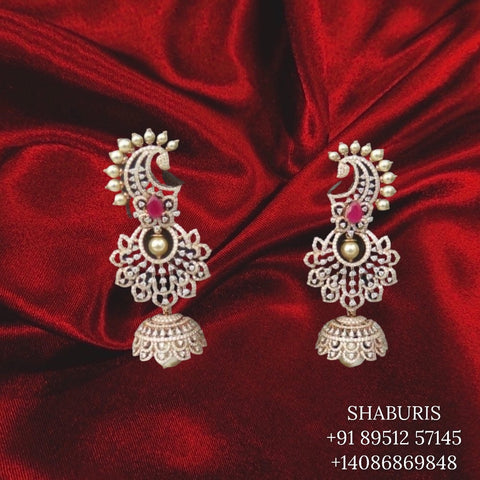 Diamond Jhumka ,diamond earrings,Pure silver Jhumkas Indian,Indian Earrings,Indian Wedding Jewelry -NIHIRA-SHABURIS