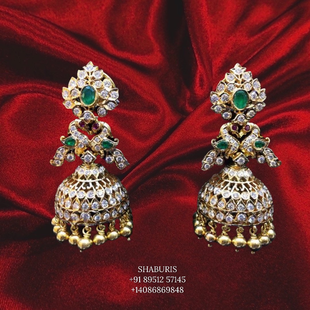 Diamond Jhumka ,diamond earrings,Pure silver Jhumkas Indian,Indian Earrings,Indian Wedding Jewelry -NIHIRA-SHABURIS