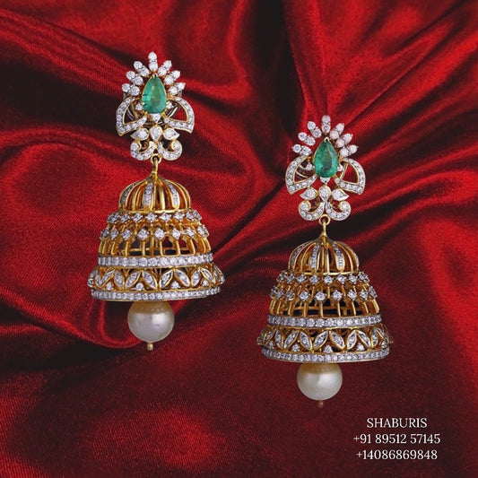 Jhumkas,Jhumki,Latest Indian Jewelry,South Indian Jewelry,Pure silver Jhumkas Indian,Indian Earrings,Indian Wedding Jewelry -NIHIRA-SHABURIS