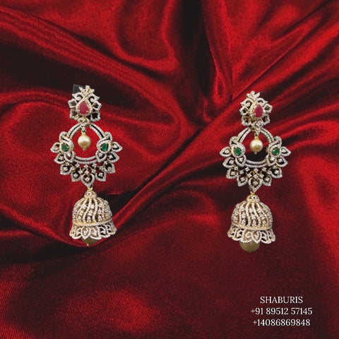 Diamond jhumka,Pure silver earrings Indian jhumka ,indian diamond jewelry designs - SHABURIS