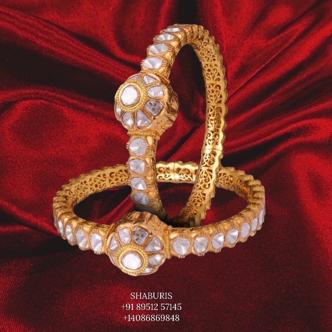 Polki bangle Pure Silver jewelry Indian ,diamond bangles ,Indian gold jewelry designs diamond jewelry look a like  - SHABURIS
