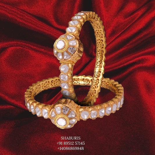 Polki bangle Pure Silver jewelry Indian ,diamond bangles ,Indian gold jewelry designs diamond jewelry look a like  - SHABURIS