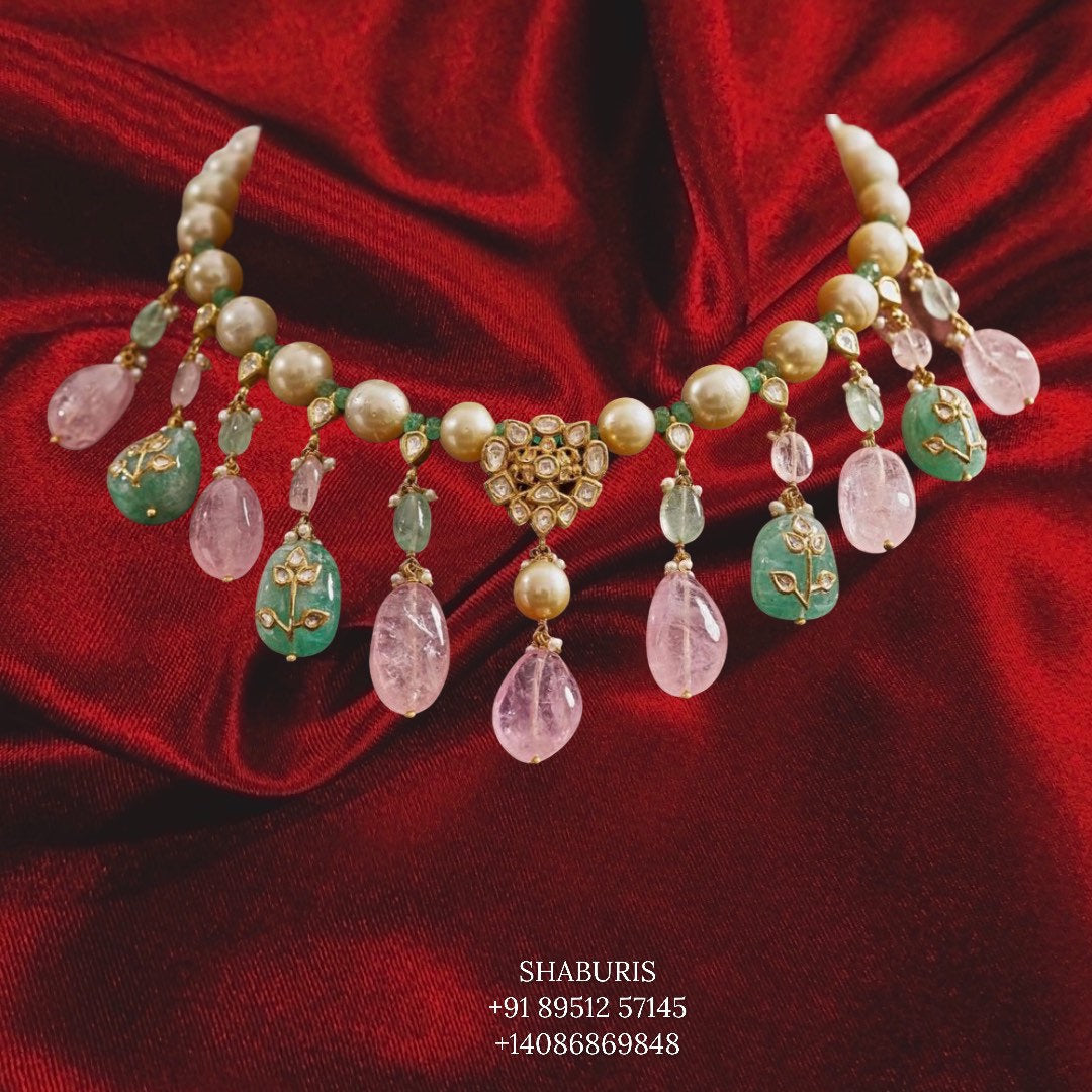 Latest Indian Jewelry,South Indian Jewelry,Pure silver jewelry,Moissante  necklace,choker,necklace,pearl jewelry-SHABURIS