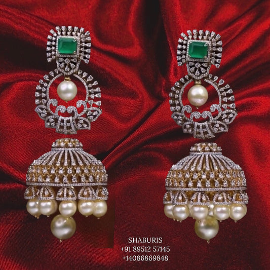 Latest Indian Jewelry,Pure Silver Jewellery Indian ,diamond jhumka ,diamond earrings,Indian Bridal,Indian Wedding Jewelry-NIHIRA-SHABURIS