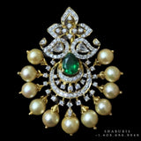 Diamond pendant south sea pearl pendant pure silver jewelry indian jewelry diamond maang tikka emerald gems bridal maang tikka -SHABURIS