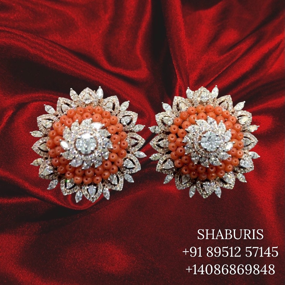 Diamond stud earrings, diamond jhumka ear ring,Pure silver south indian jewelry 925 silver jewelry indian lyte weight jewelry-SHABURIS