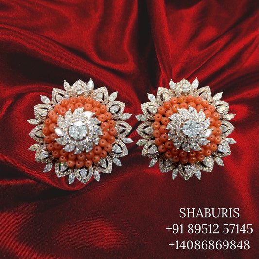Diamond stud earrings, diamond jhumka ear ring,Pure silver south indian jewelry 925 silver jewelry indian lyte weight jewelry-SHABURIS