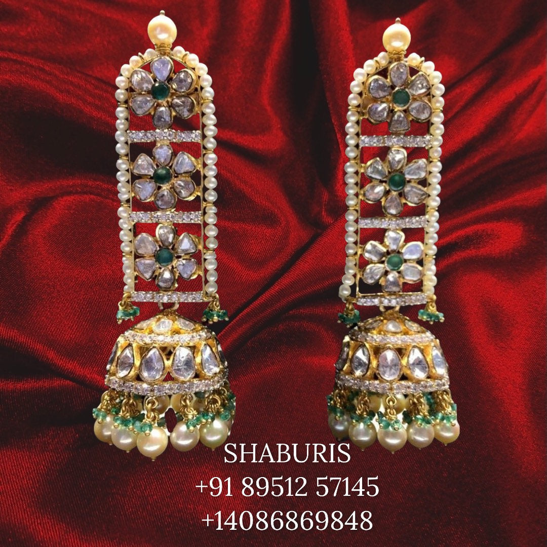 Diamond hanging earrings, diamond jhumka ear ring,Pure silver south indian jewelry 925 silver jewelry indian lyte weight jewelry-SHABURIS
