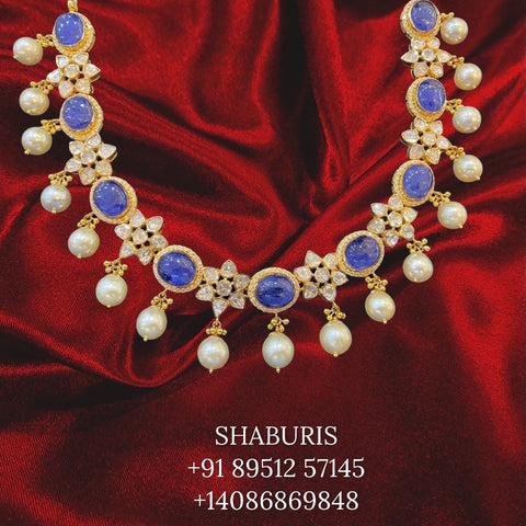 Latest Indian Jewelry,South Indian Jewelry,Pure silver Big tanzanite,Indian gold jewelry designs,Indian Wedding Jewelry -NIHIRA-SHABURIS