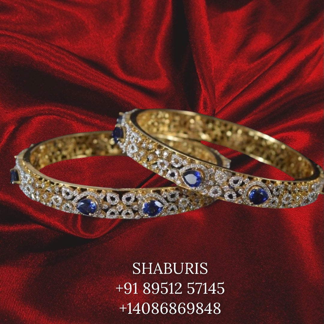 Diamond bangles designer silver jewelry,gold jewelry ,south indian gold jewelry designs blue saphire bangles indian bangles - SHABURIS