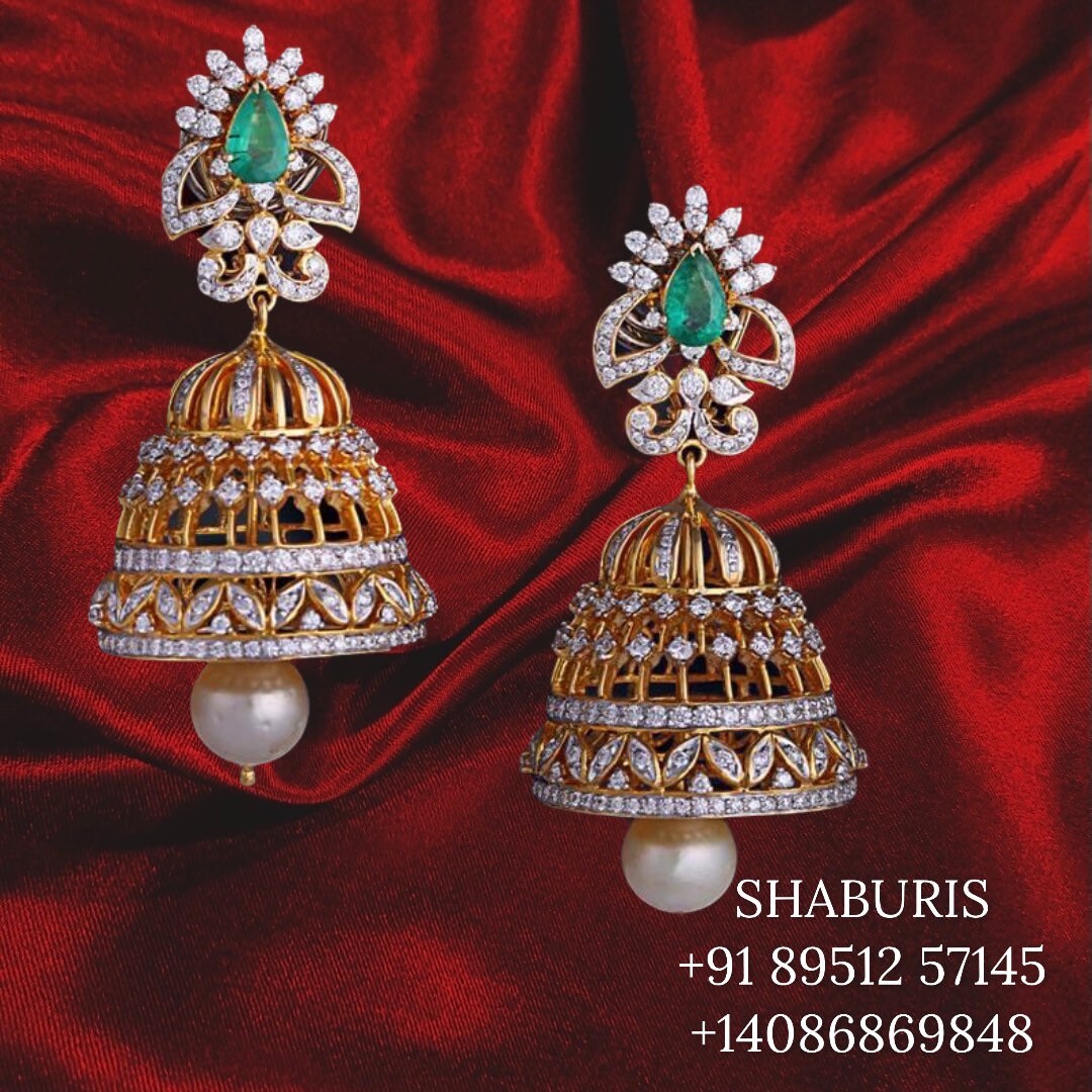 Diamond hanging earrings, diamond jhumka ear ring,Pure silver south indian jewelry 925 silver jewelry indian lyte weight jewelry-SHABURIS