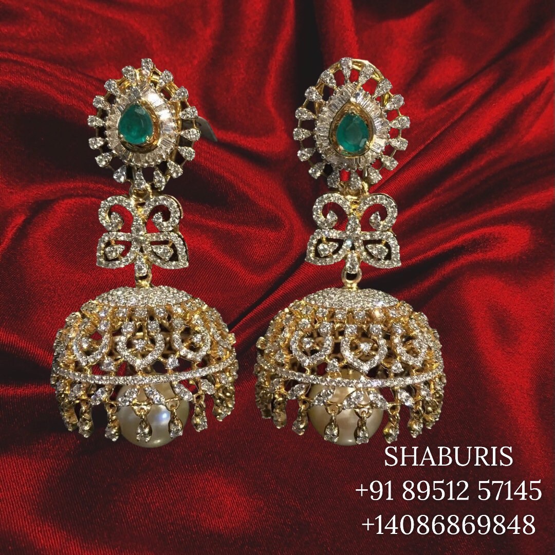 Diamond hanging earrings, diamond jhumka ear ring,Pure silver south indian jewelry 925 silver jewelry indian lyte weight jewelry-SHABURIS