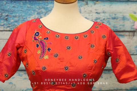 Saree blouse | silk blouse | Saree stitched Blouse | machine work | Silk Blouse | thread work blouse |simple work blouse|orange blouse