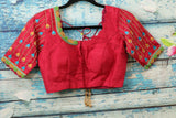 Maggam work designer blouse - Pattu Saree Blouse -kundan work blouse - handloom Saree Blouse - red Saree Blouse - red  Blouse